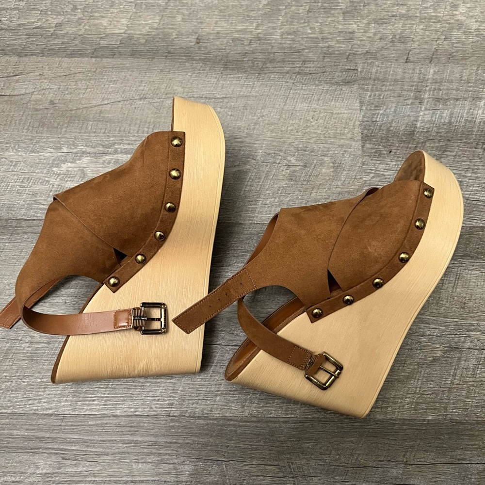 a.n.a Tan Suede Wedge Sandals